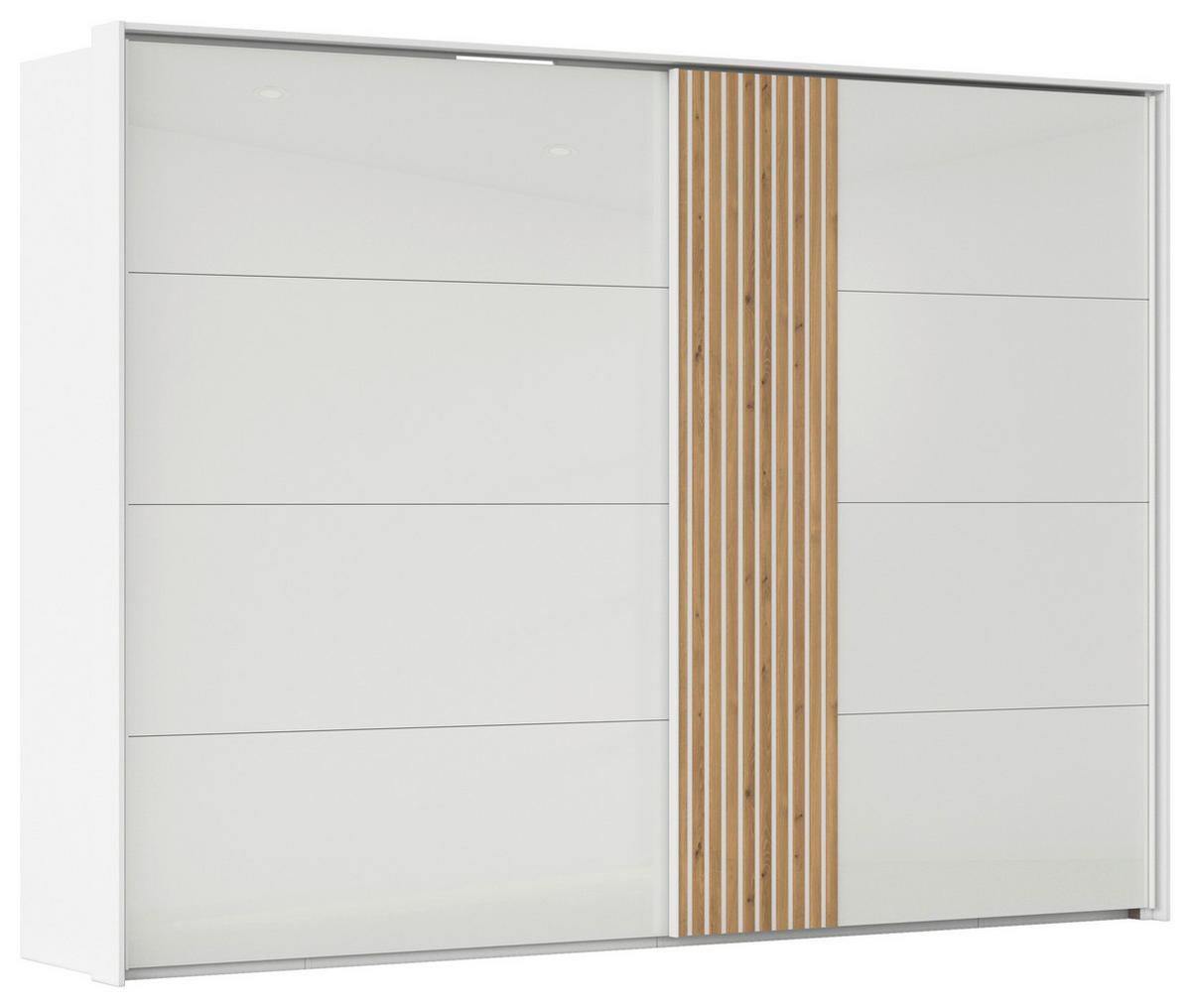 SCHWEBETÜRENSCHRANK  in Weiß, Eichefarben  - Eichefarben/Weiß, Design, Glas/Holzwerkstoff (301/223/68cm) - Novel