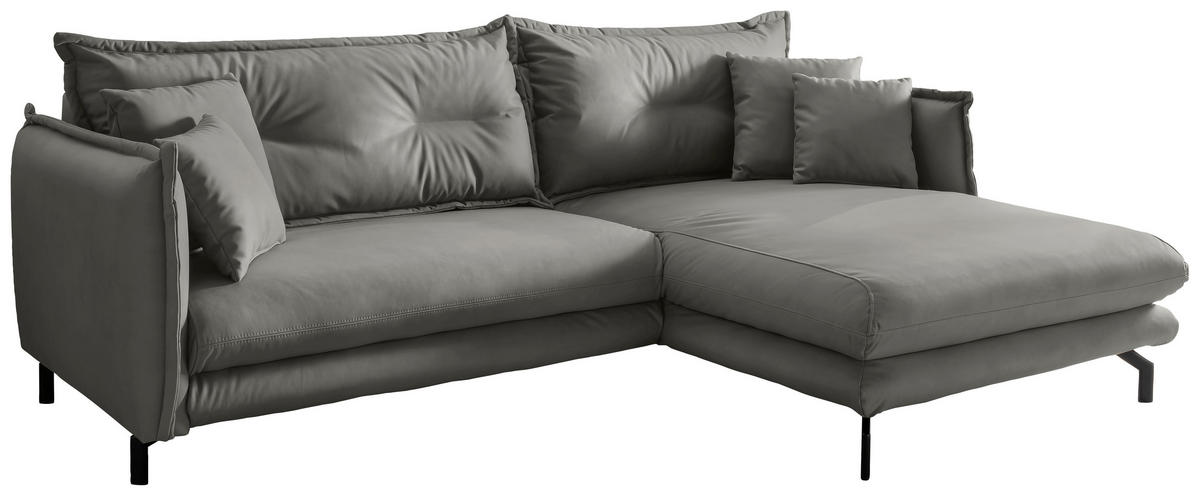 ECKSOFA in Lederlook Grau  - Schwarz/Grau, Modern, Textil/Metall (255/180cm) - Livetastic