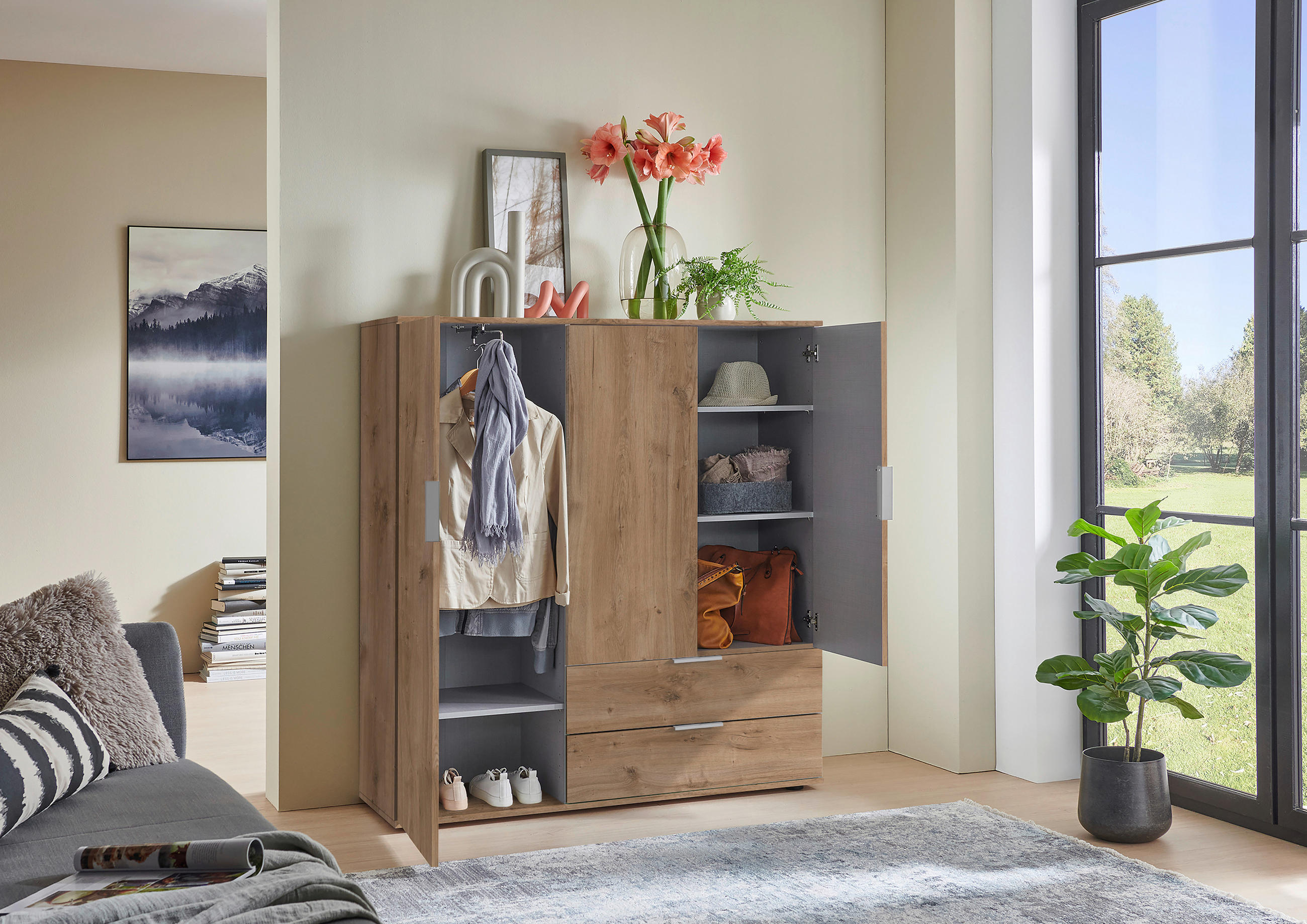 HIGHBOARD  in 130/140/40 cm  - Plankeneiche/Silberfarben, Konventionell, Holzwerkstoff/Kunststoff (130/140/40cm) - Carryhome