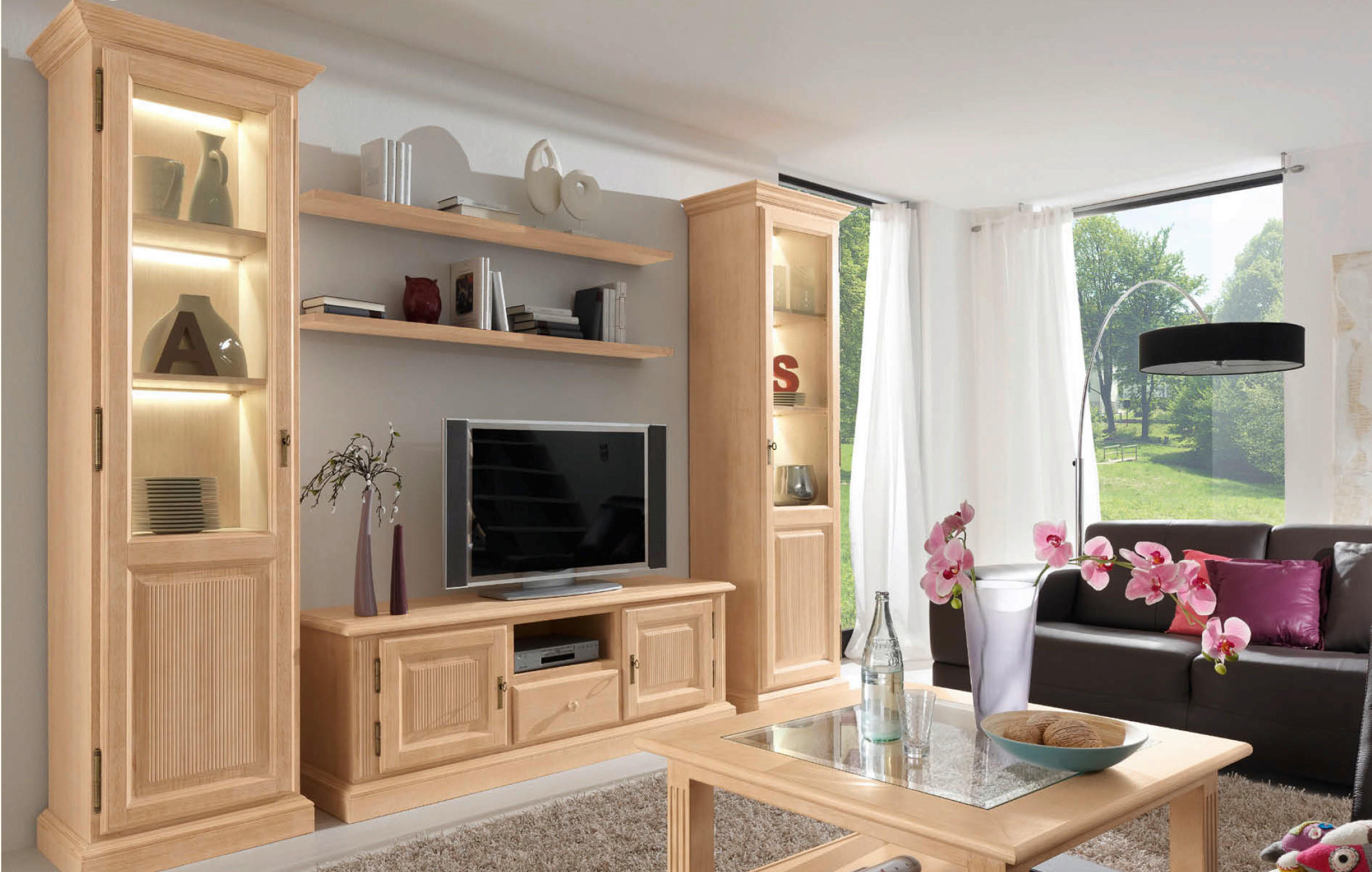 WOHNWAND 5-teilig  in Beige  310/217/47 cm  - Beige, Design, Holz (310/217/47cm) - Livetastic