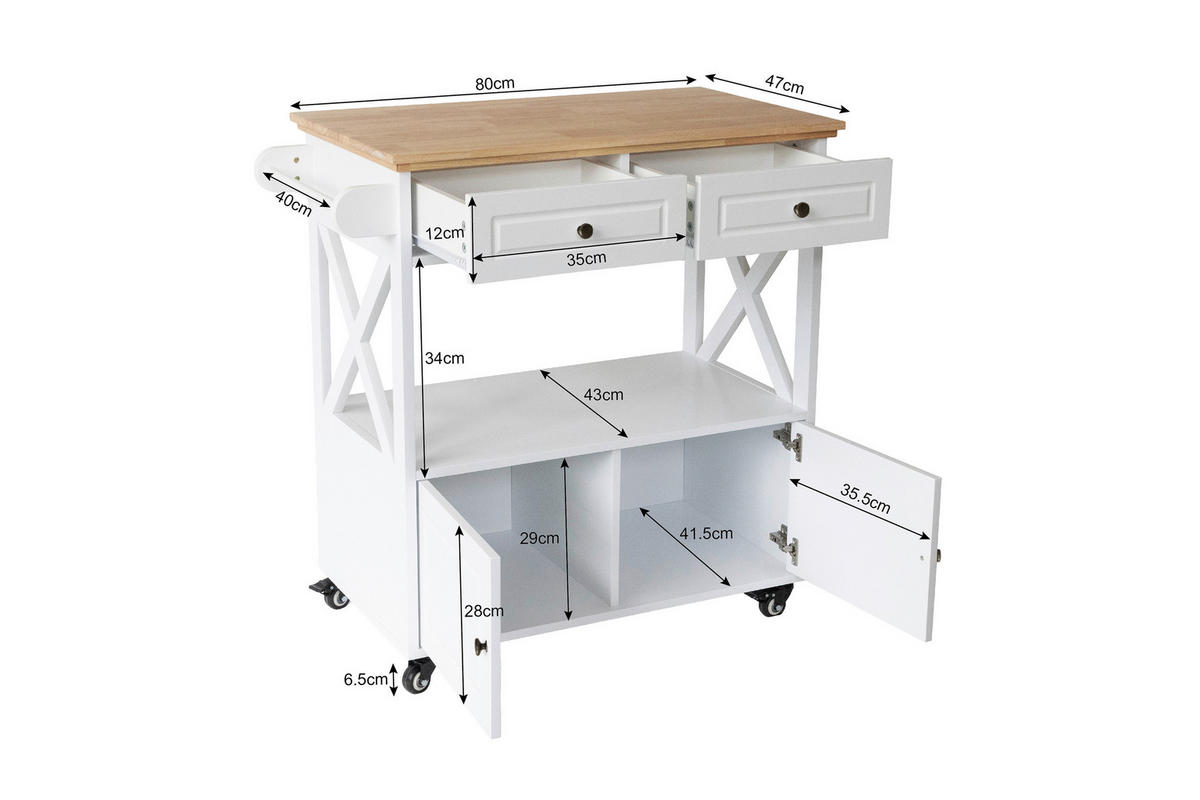 SERVIERWAGEN , Weiss  - Weiss/Schwarz, Basics, Holz/Holzwerkstoff (88/88/47cm) - MID.YOU