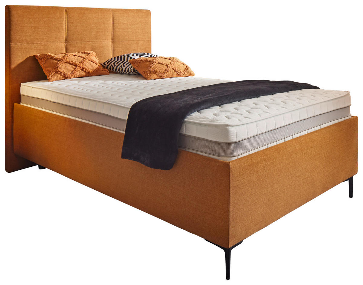 POLSTERBETT 120/200 cm, Bettkasten, Lattenroste, Matratzen,  - Senfgelb/Schwarz, Design, Holz/Textil (120/200cm) - Voleo