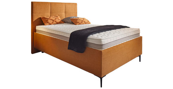 POLSTERBETT 120/200 cm,  in Senfgelb, Bettkasten, Lattenroste, Matratzen, H2 = mittel  - Senfgelb/Schwarz, Design, Holz/Textil (120/200cm) - Voleo