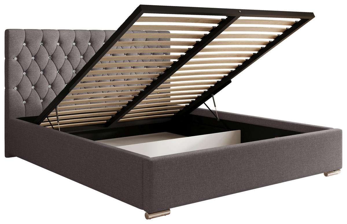 POLSTERBETT 200/200 cm,  in Anthrazit, gepolstertes Kopfteil, Lattenrost, Bettkasten,  - Chromfarben/Anthrazit, MODERN, Holz/Kunststoff (200/200cm) - Chameo