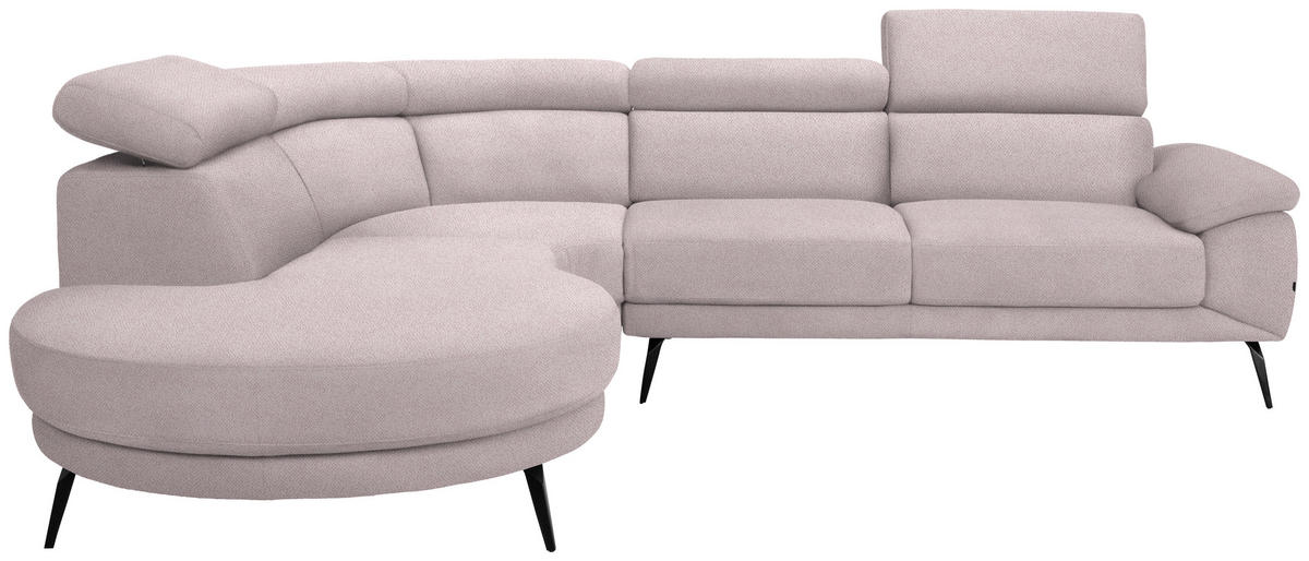 ECKSOFA in Velours Hellrosa  264/299 cm  - Hellrosa/Schwarz, Design, Textil/Metall (264/299cm) - Novel