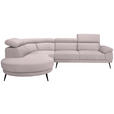 ECKSOFA Hellrosa Velours  - Hellrosa/Schwarz, Design, Textil/Metall (264/299cm) - Novel