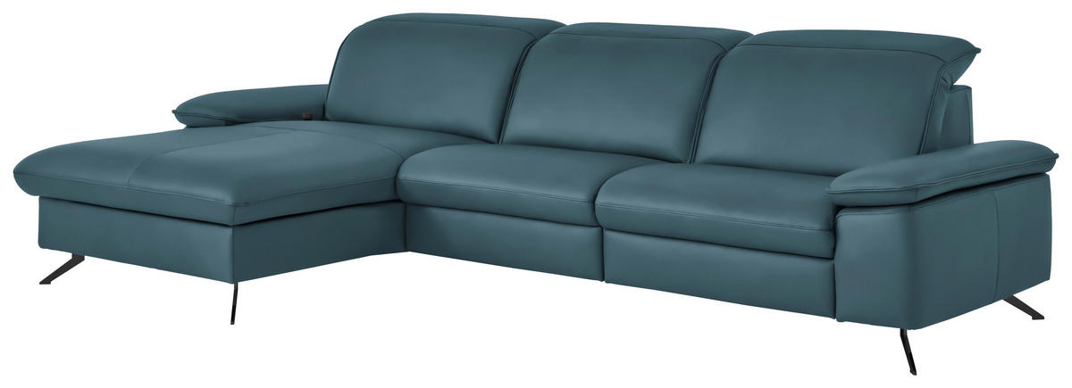 ECKSOFA  Echtleder Blau  - Blau/Schwarz, Design, Leder/Metall (169/307cm) - Beldomo Premium
