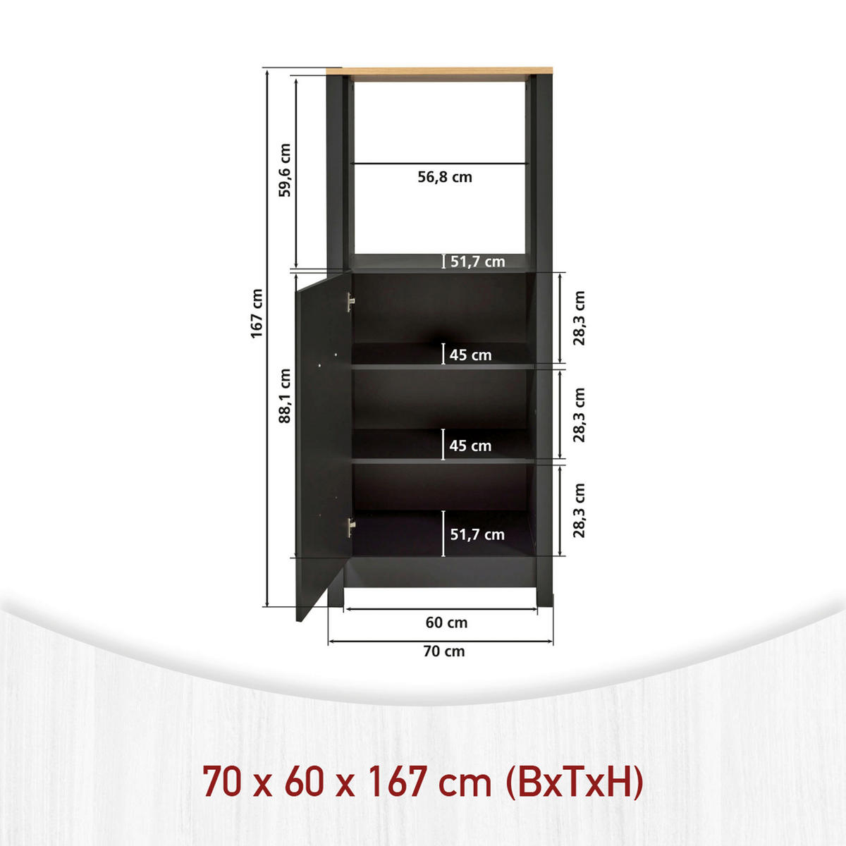 KÜCHENLEERBLOCK   in Anthrazit, Eiche Artisan  - Anthrazit/Schwarz, MODERN, Glas/Holzwerkstoff (370/227/60cm) - home24
