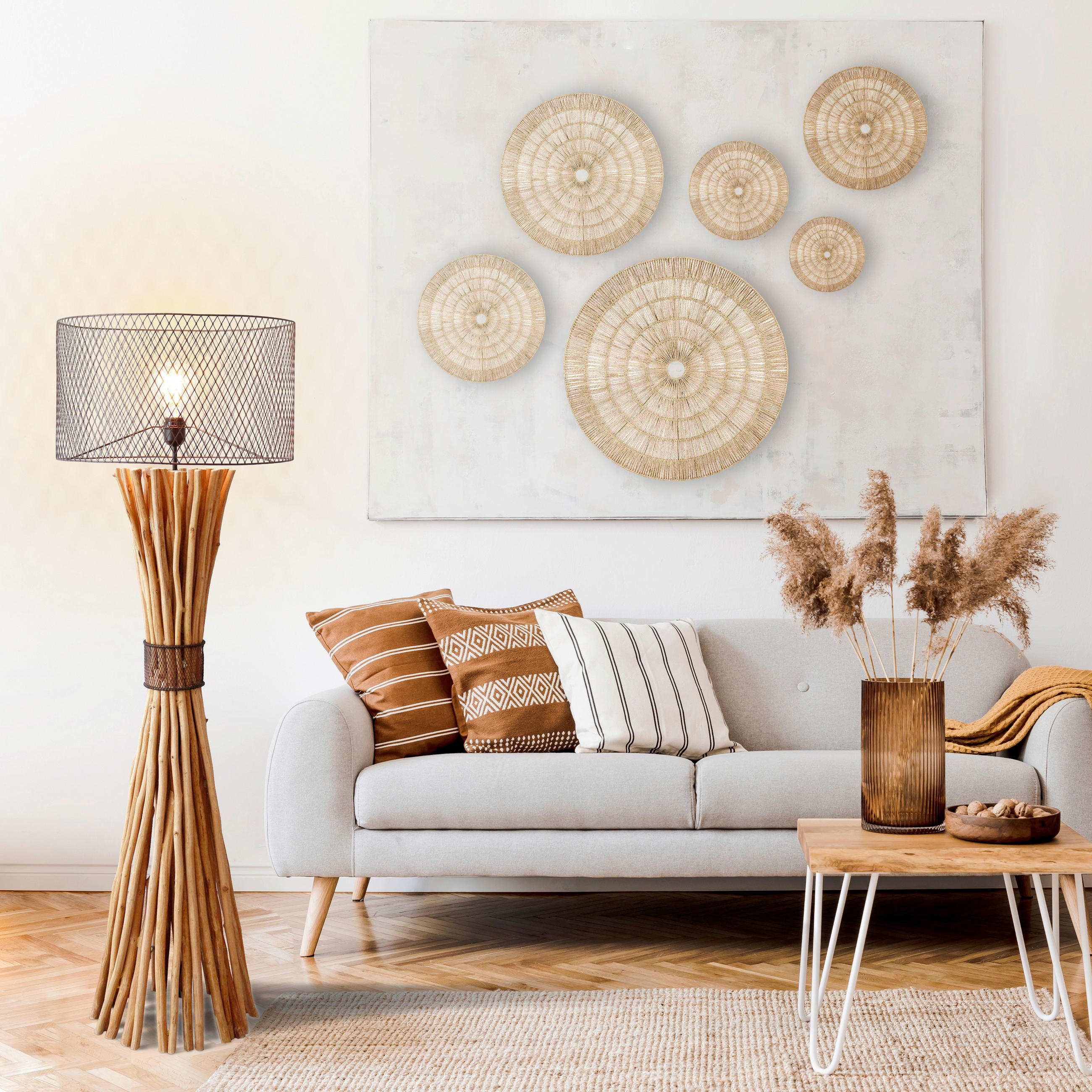 STEHLEUCHTE  35/149/35 cm   - Schwarz/Naturfarben, Design, Holz/Metall (35/149/35cm) - P & B