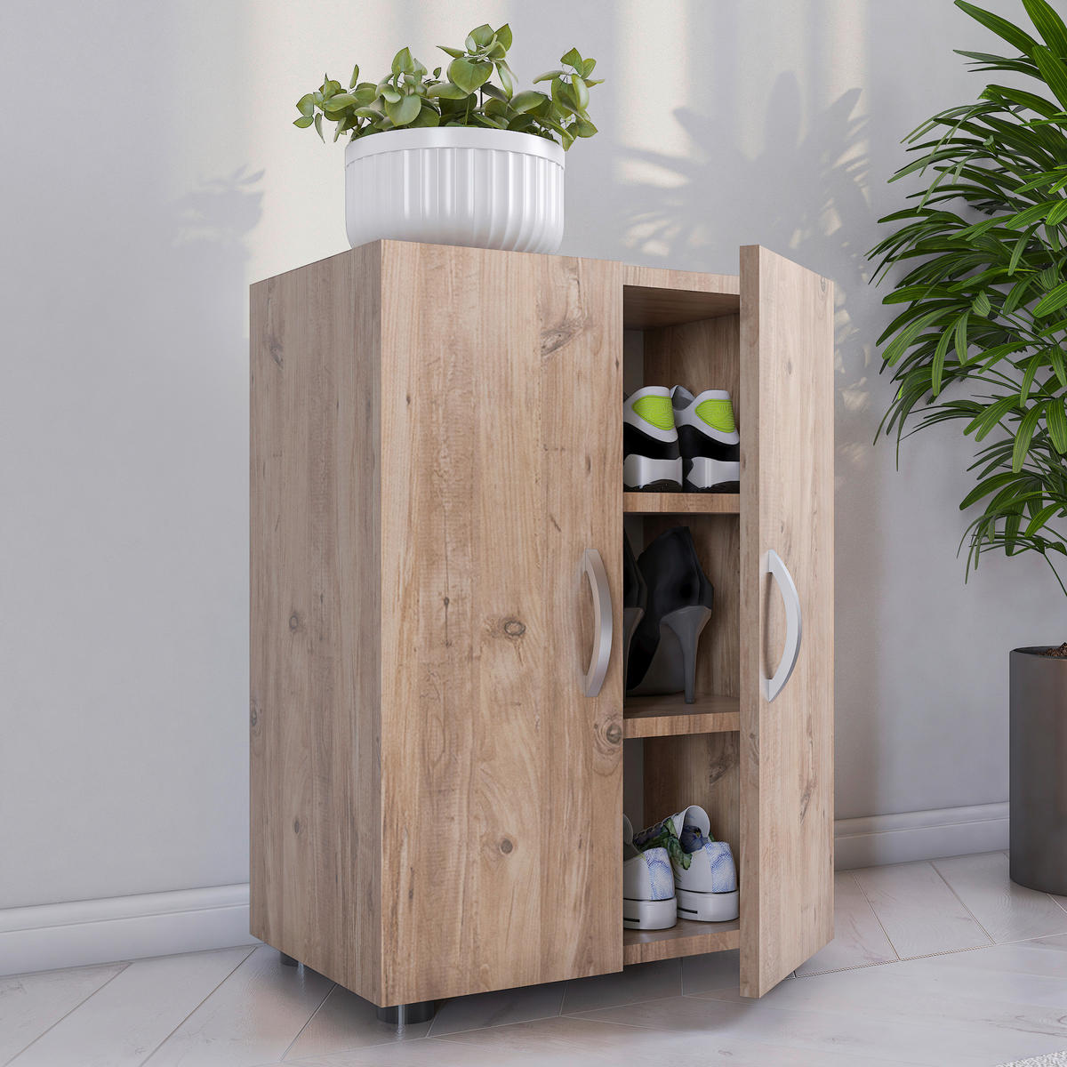 SKOSKÅP  i 49/74/30 cm  - honungsek/aluminiumfärg, Modern, metall/trämaterial (49/74/30cm) - MID.YOU