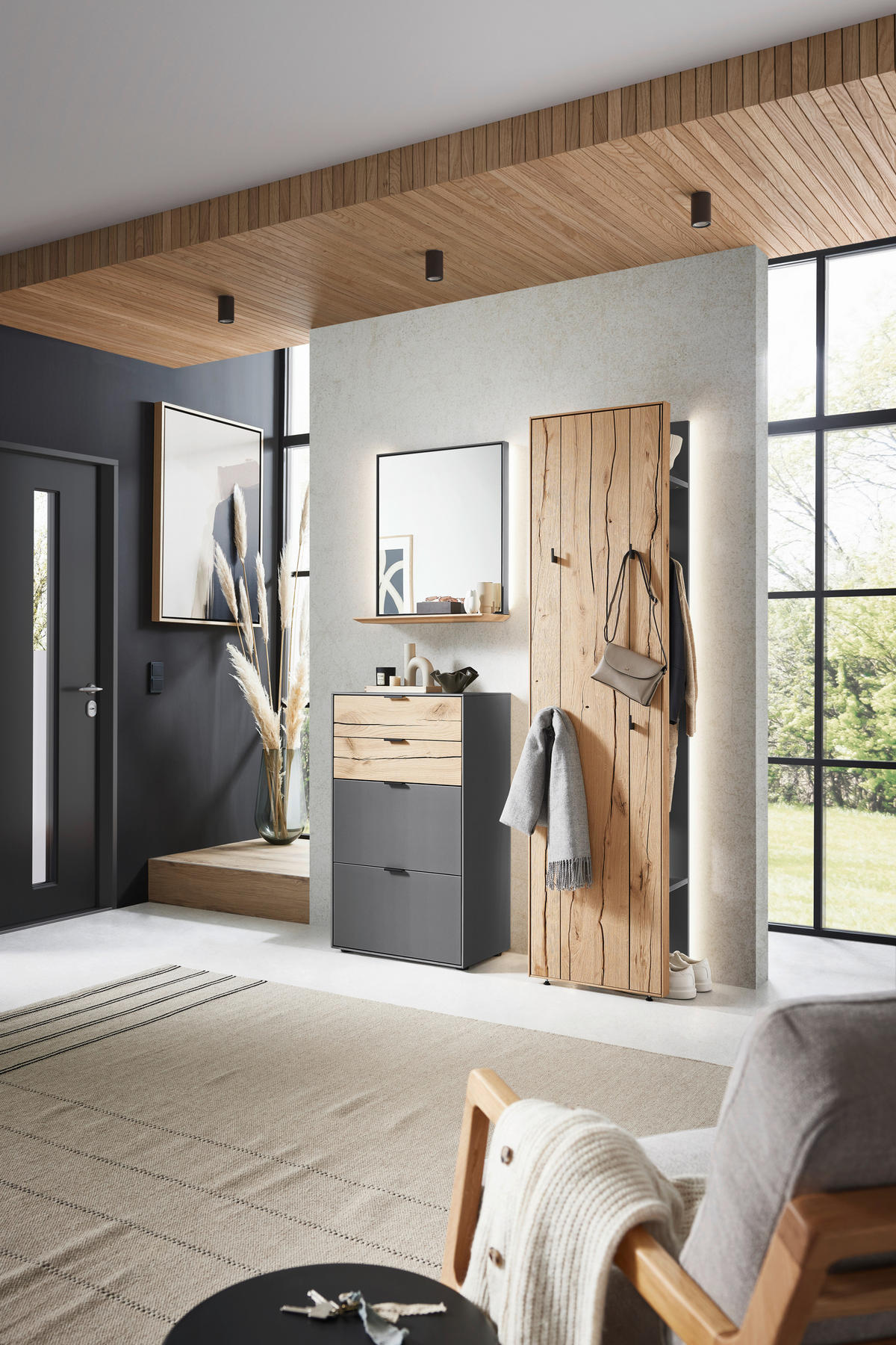 GARDEROBE 2-teilig  in 51,9/205,5/37,1 cm  - Eichefarben/Graphitfarben, Design, Holz/Holzwerkstoff (51,9/205,5/37,1cm) - Dieter Knoll