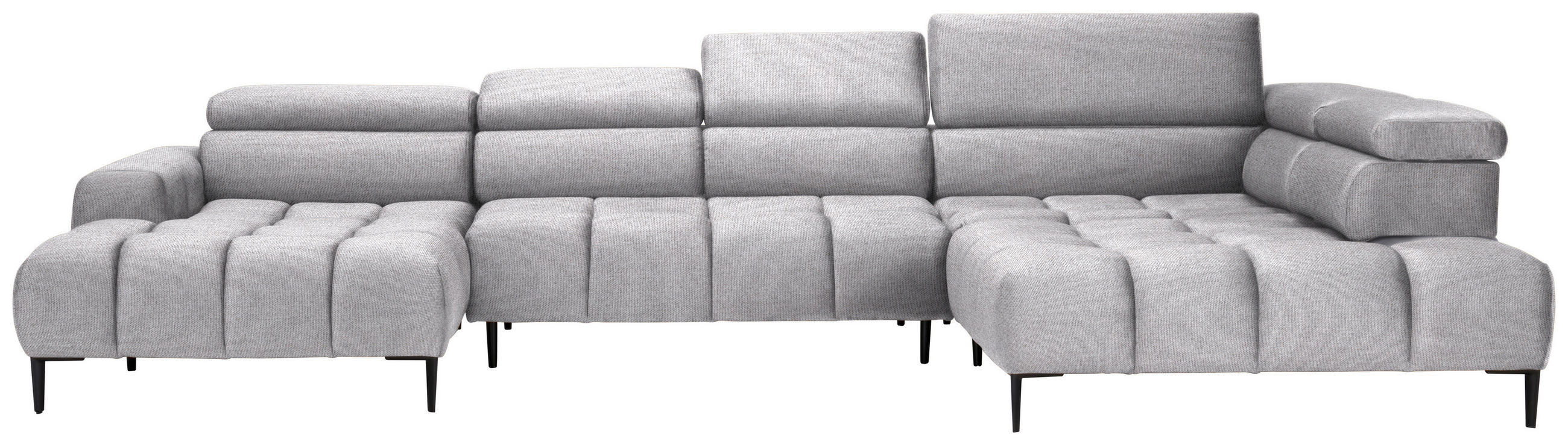 WOHNLANDSCHAFT Hellgrau Webstoff  - Hellgrau/Schwarz, Design, Textil/Metall (177/385/216cm) - Welnova