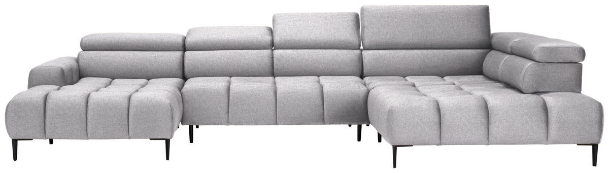 WOHNLANDSCHAFT in Webstoff Hellgrau  - Hellgrau/Schwarz, Design, Textil/Metall (177/385/216cm) - Welnova