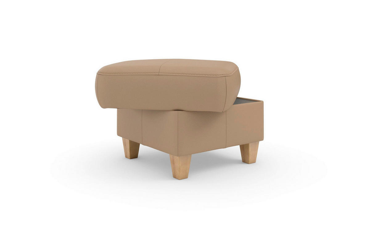 TABURETKA, koža, 58/48/58 cm - farba duba/cappuccino, Basics, koža/drevo (58/48/58cm) - Sit & More