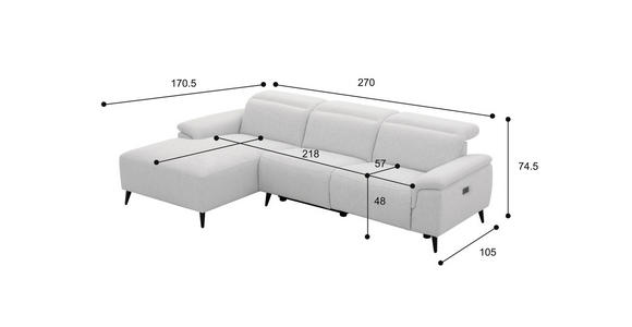ECKSOFA  in Leinenoptik Hellgrau, Grauweiß  171/270 cm  - Schwarzchrom/Hellgrau, Design, Holz/Kunststoff (171/270cm) - Xora