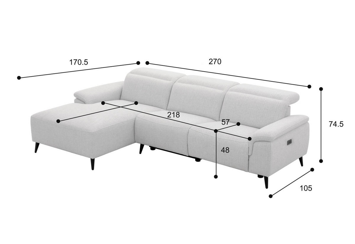 ECKSOFA inkl. Funktionen Hellgrau Leinenoptik  - Schwarzchrom/Hellgrau, Design, Holz/Kunststoff (171/270cm) - Xora