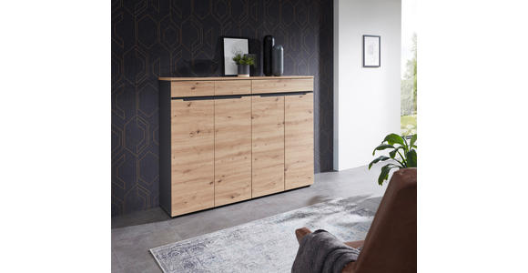 SCHUHSCHRANK 160/124/38 cm - Schwarz/Graphitfarben, Design, Holzwerkstoff/Kunststoff (160/124/38cm) - Voleo