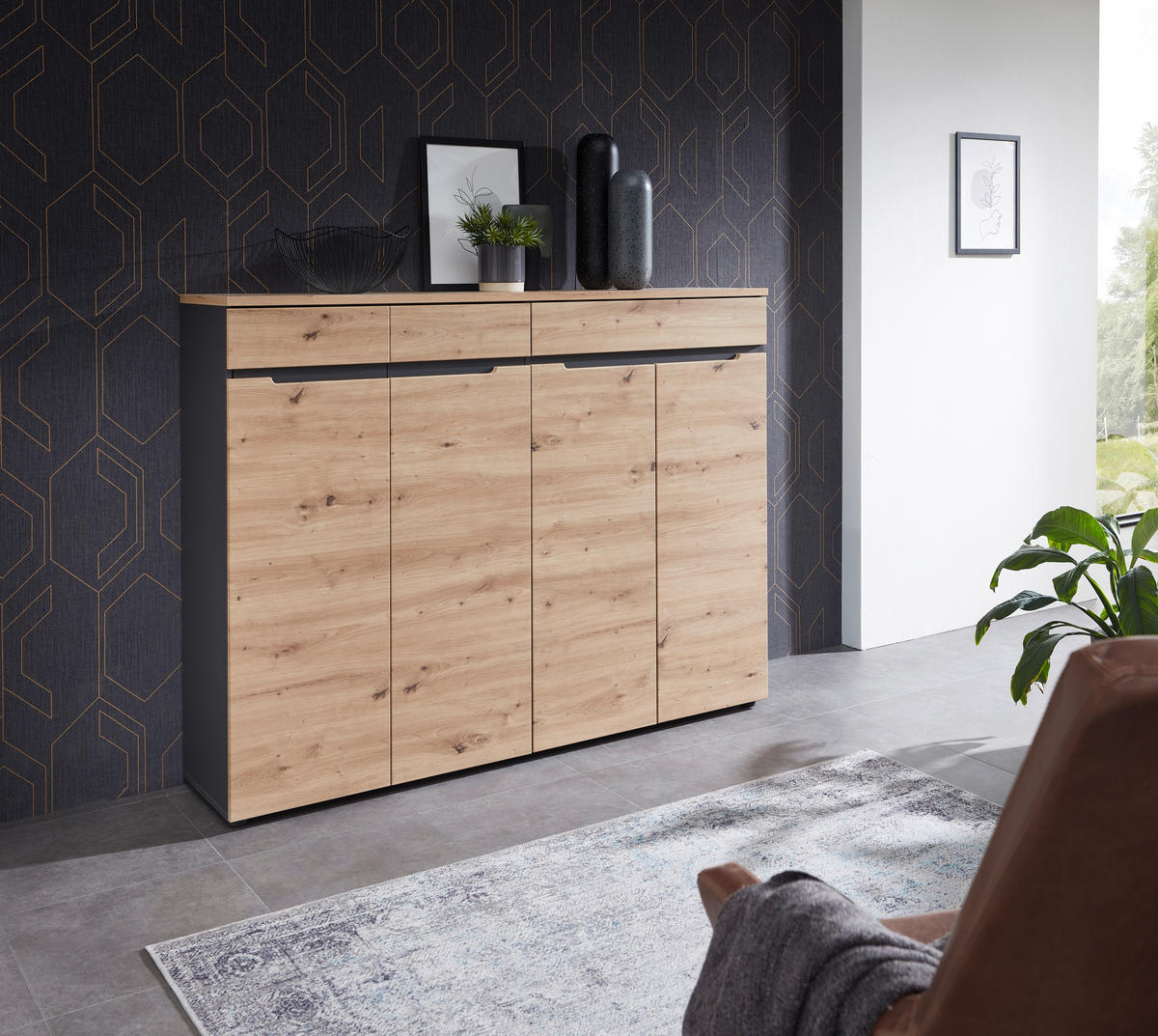 SCHUHSCHRANK 160/124/38 cm  - Schwarz/Graphitfarben, Design, Holzwerkstoff/Kunststoff (160/124/38cm) - Voleo