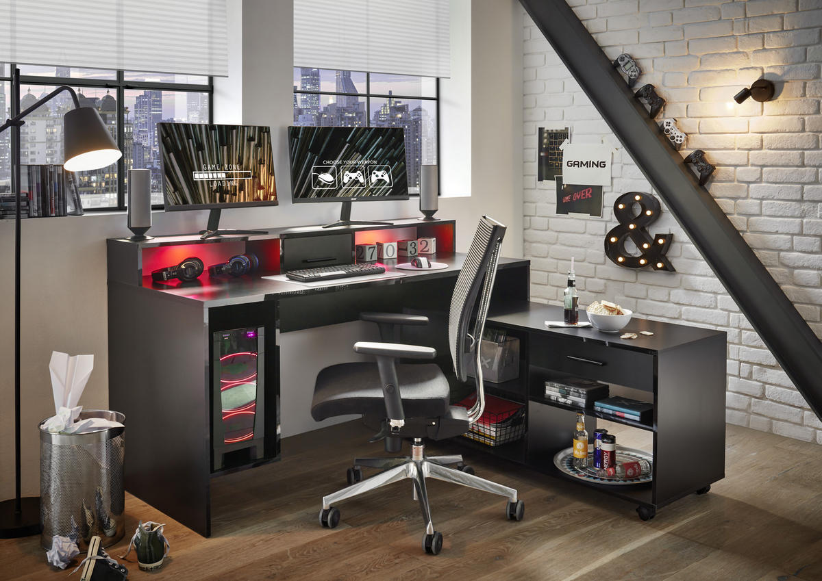GAMINGTISCH 160/70/92 cm  in Schwarz  - Schwarz, LIFESTYLE, Holzwerkstoff/Kunststoff (160/70/92cm) - Livetastic
