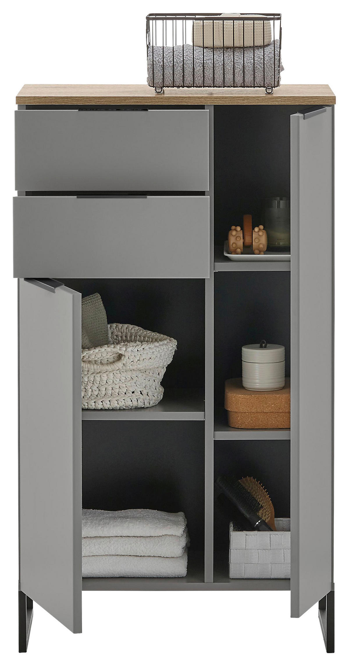 MIDI SKŘÍŇKA, šedá, barvy dubu, 60/106/32 cm - šedá/černá, Konvenční, kov/kompozitní dřevo (60/106/32cm) - Venda