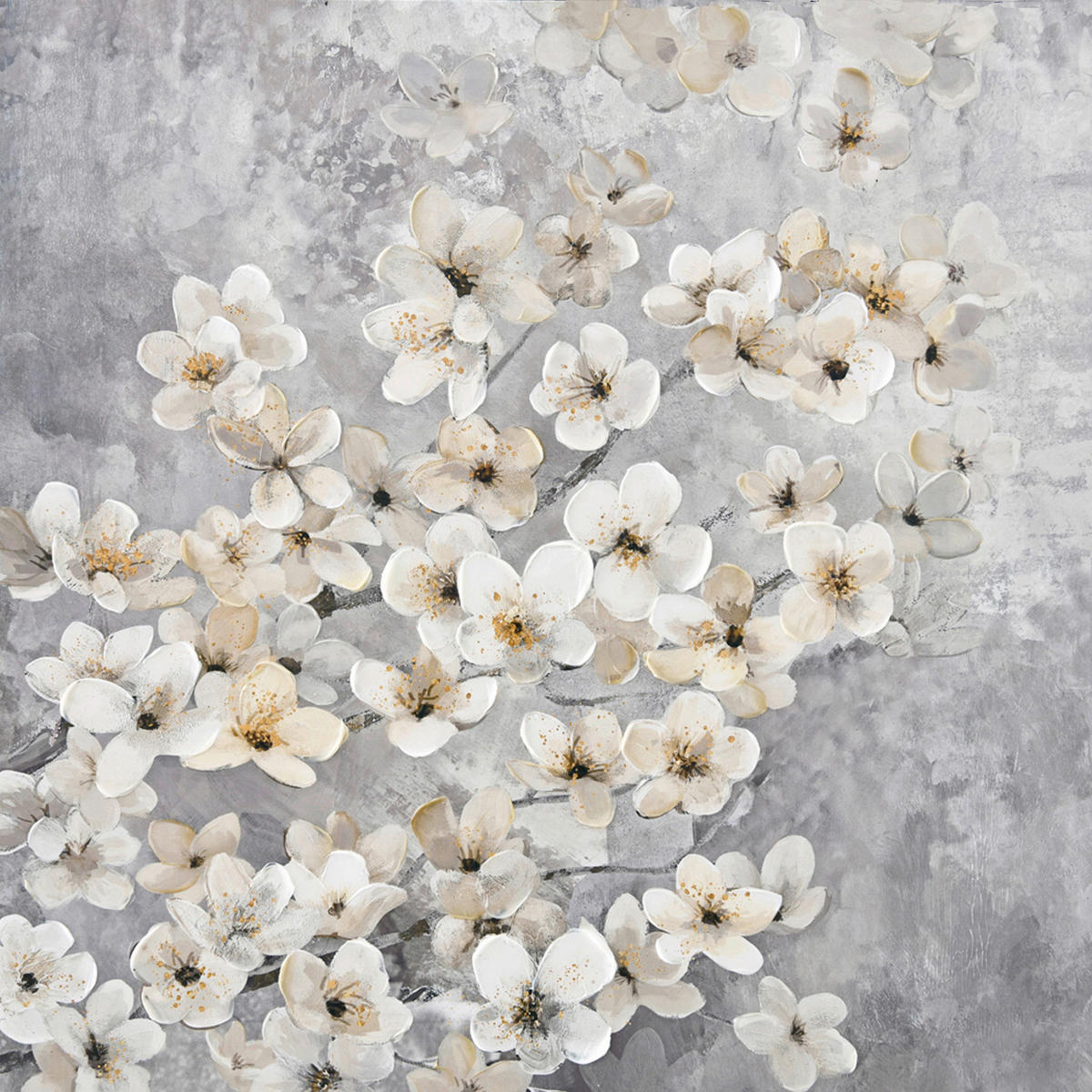 ÖLGEMÄLDE Blumen 85/85 cm  - Braun/Weiß, ROMANTIK / LANDHAUS, Holz/Textil (85/85cm) - Monee