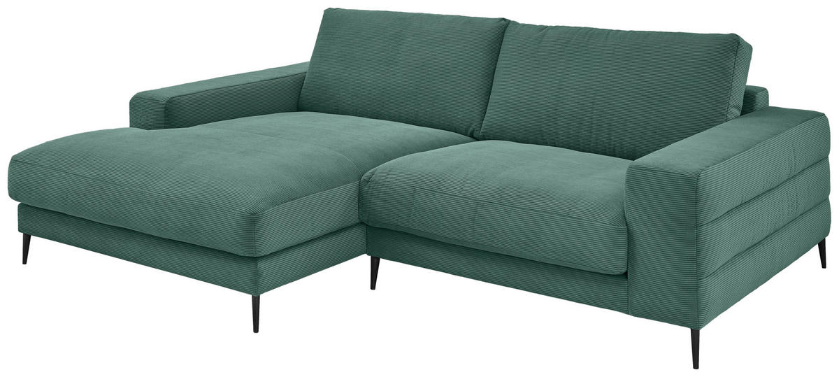 ECKSOFA in Feincord Grün  - Schwarz/Grün, Design, Textil/Metall (177/253cm) - Dieter Knoll