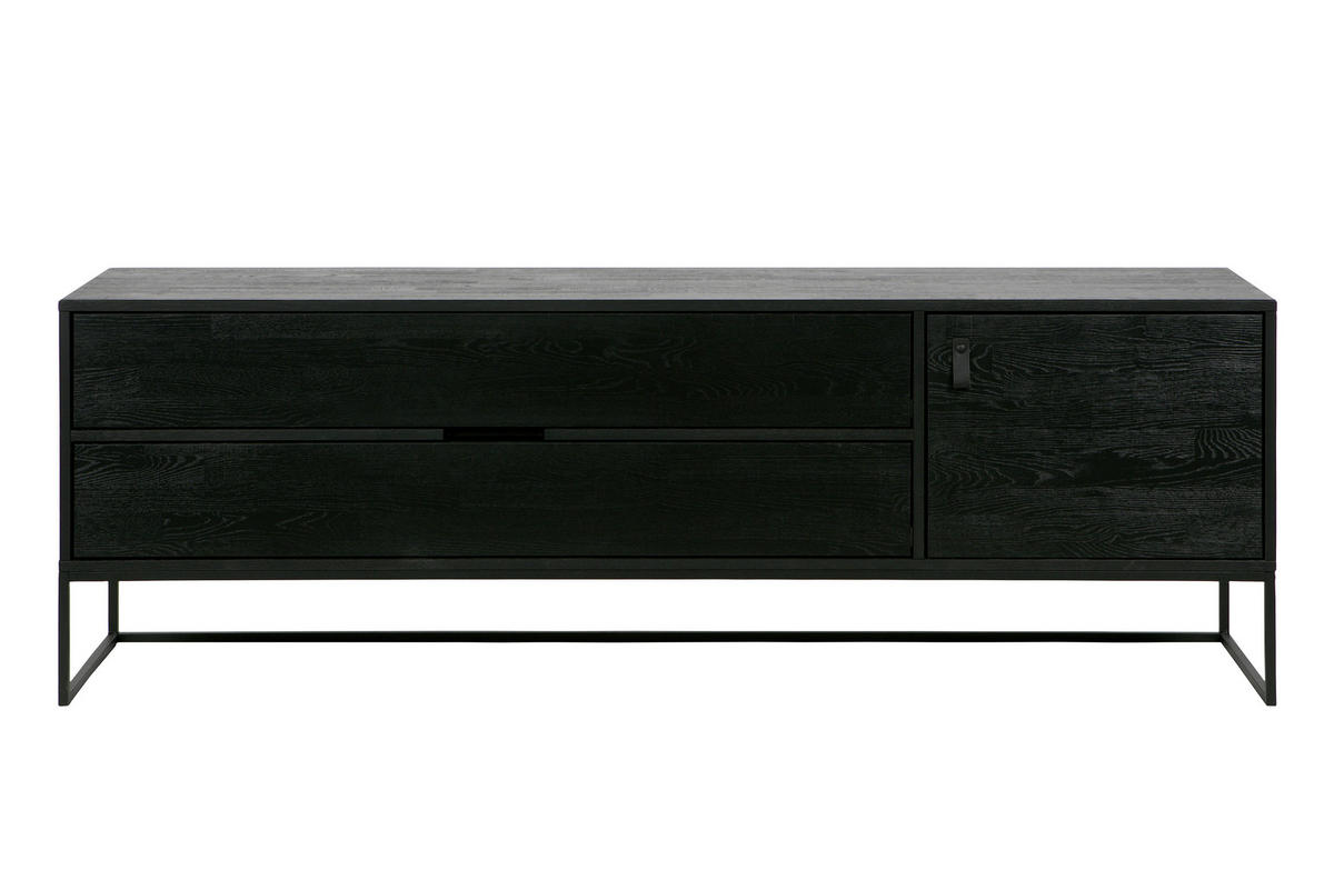 LOWBOARD  in 180/60,5/44 cm  - Schwarz, Design, Leder/Holz (180/60,5/44cm) - Livetastic