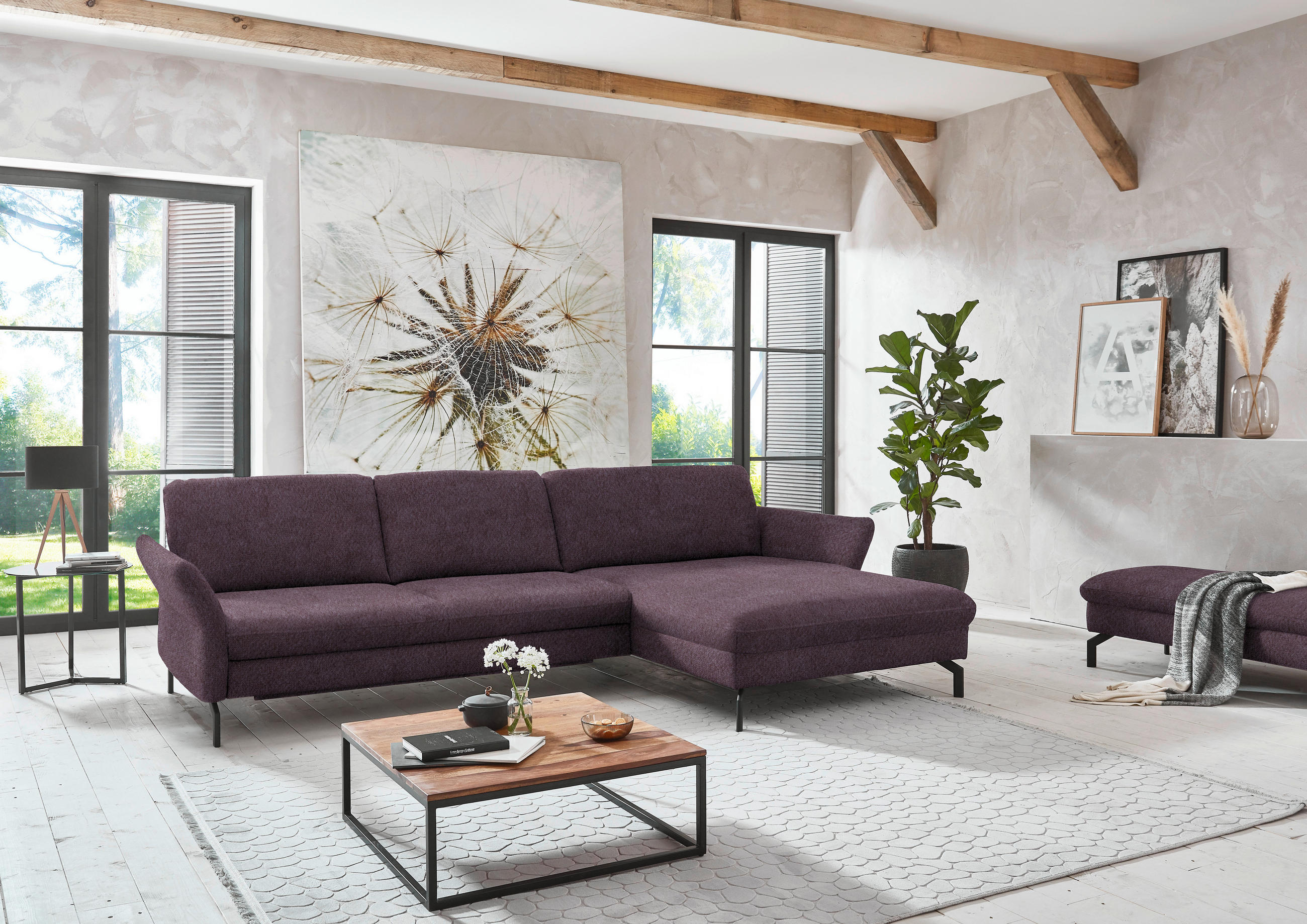ECKSOFA in Velours Lila, Flieder  - Lila/Flieder, Design, Textil/Metall (306/179cm) - Beldomo System