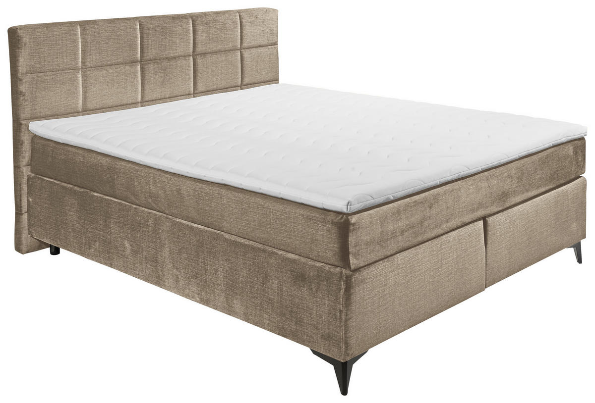 BOXSPRINGBETT 180/200 cm  Sandfarben  - Sandfarben/Schwarz, Design, Holzwerkstoff/Kunststoff (180/200cm) - Xora