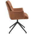 ARMLEHNSTUHL  in Aluminium, Eisen Echtleder pigmentiert  - Cognac/Schwarz, Design, Leder/Metall (65/92/67,5cm) - Novel