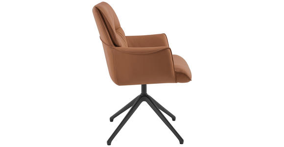 ARMLEHNSTUHL in Aluminium, Eisen Echtleder pigmentiert - Cognac/Schwarz, Design, Leder/Metall (65/92/67,5cm) - Novel