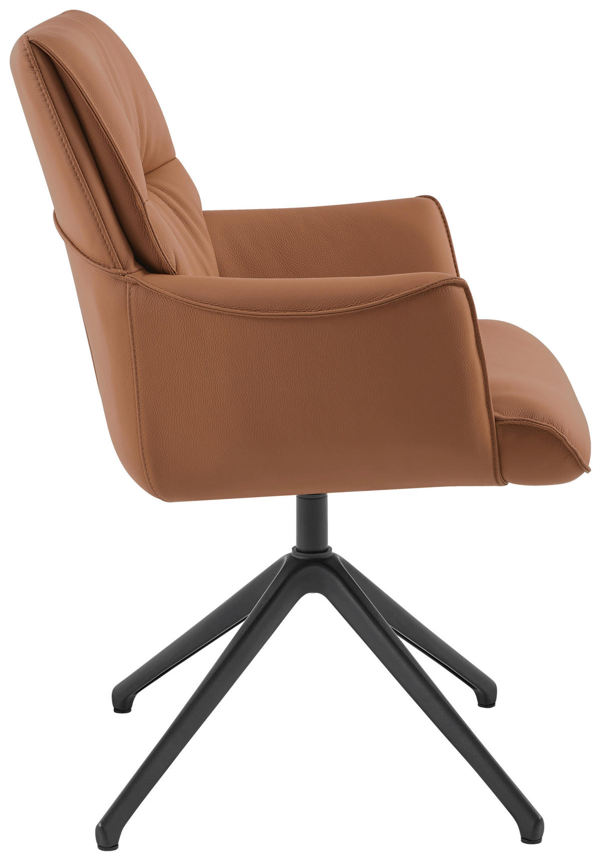 ARMLEHNSTUHL  in Aluminium, Eisen Echtleder pigmentiert  - Cognac/Schwarz, Design, Leder/Metall (65/92/67,5cm) - Novel