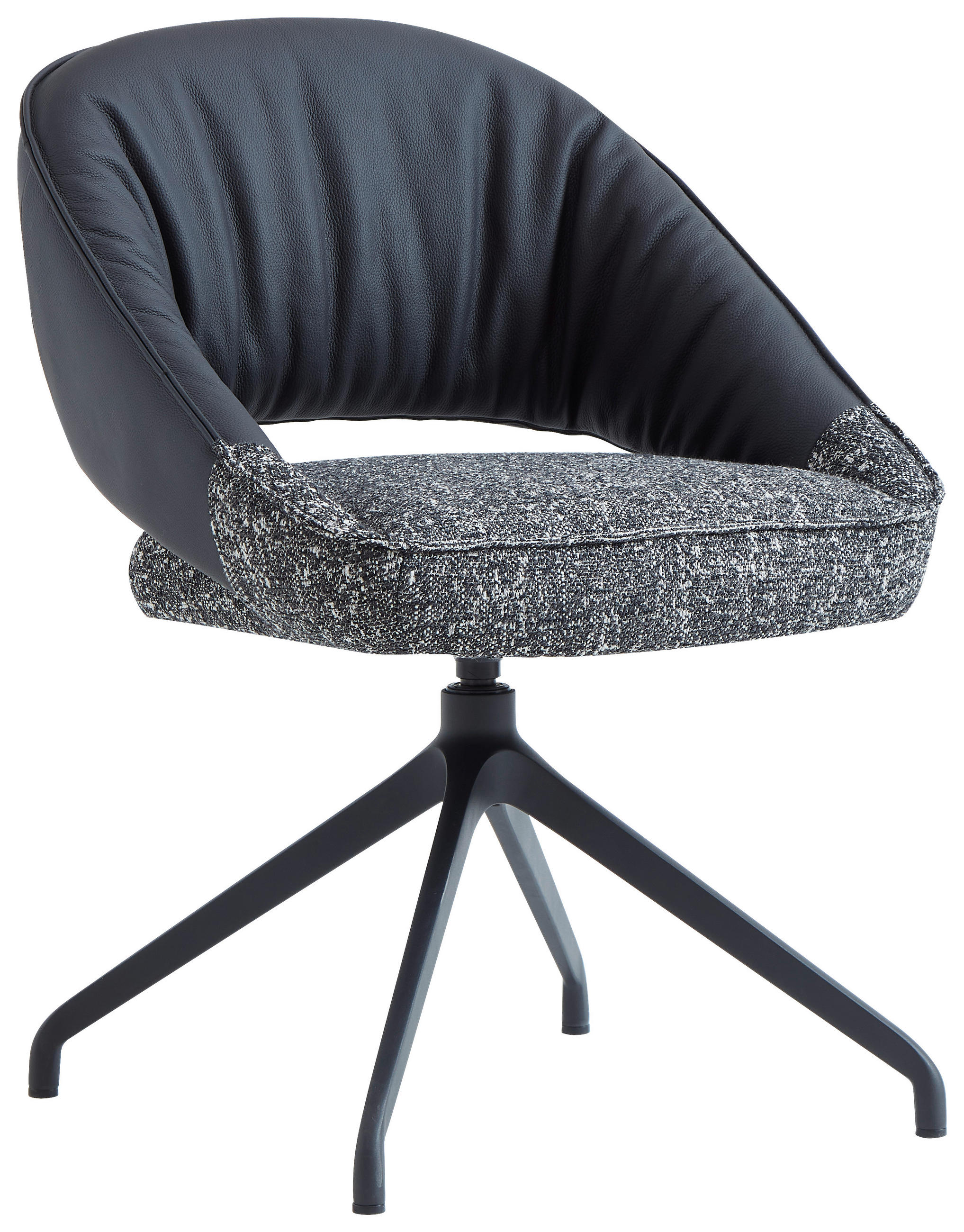 ARMLEHNSTUHL  Sitzfläche 360° drehbar, automatische Rückholfunktion Webstoff Echtleder  - Schwarz, Design, Leder/Textil (61/81/66cm) - Dieter Knoll