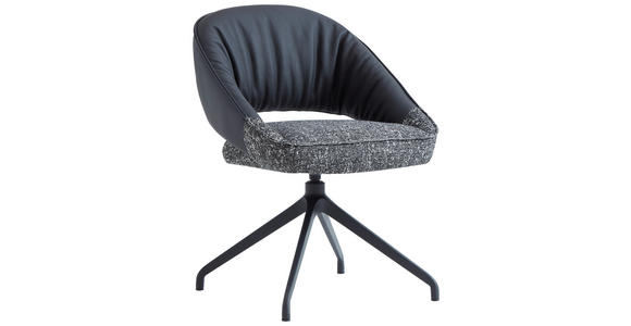 ARMLEHNSTUHL  Sitzfläche 360° drehbar, automatische Rückholfunktion Webstoff Echtleder  - Schwarz, Design, Leder/Textil (61/81/66cm) - Dieter Knoll