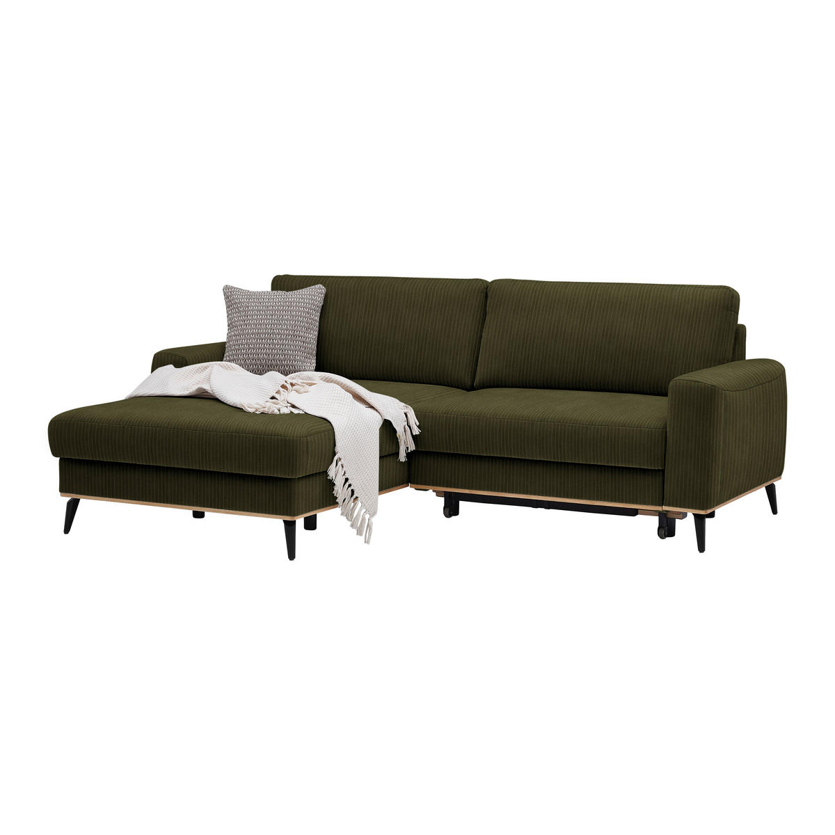 ECKSOFA Chenille, Cord Dunkelgrün  - Dunkelgrün/Schwarz, Konventionell, Holz/Textil (167/87/234cm) - MID.YOU