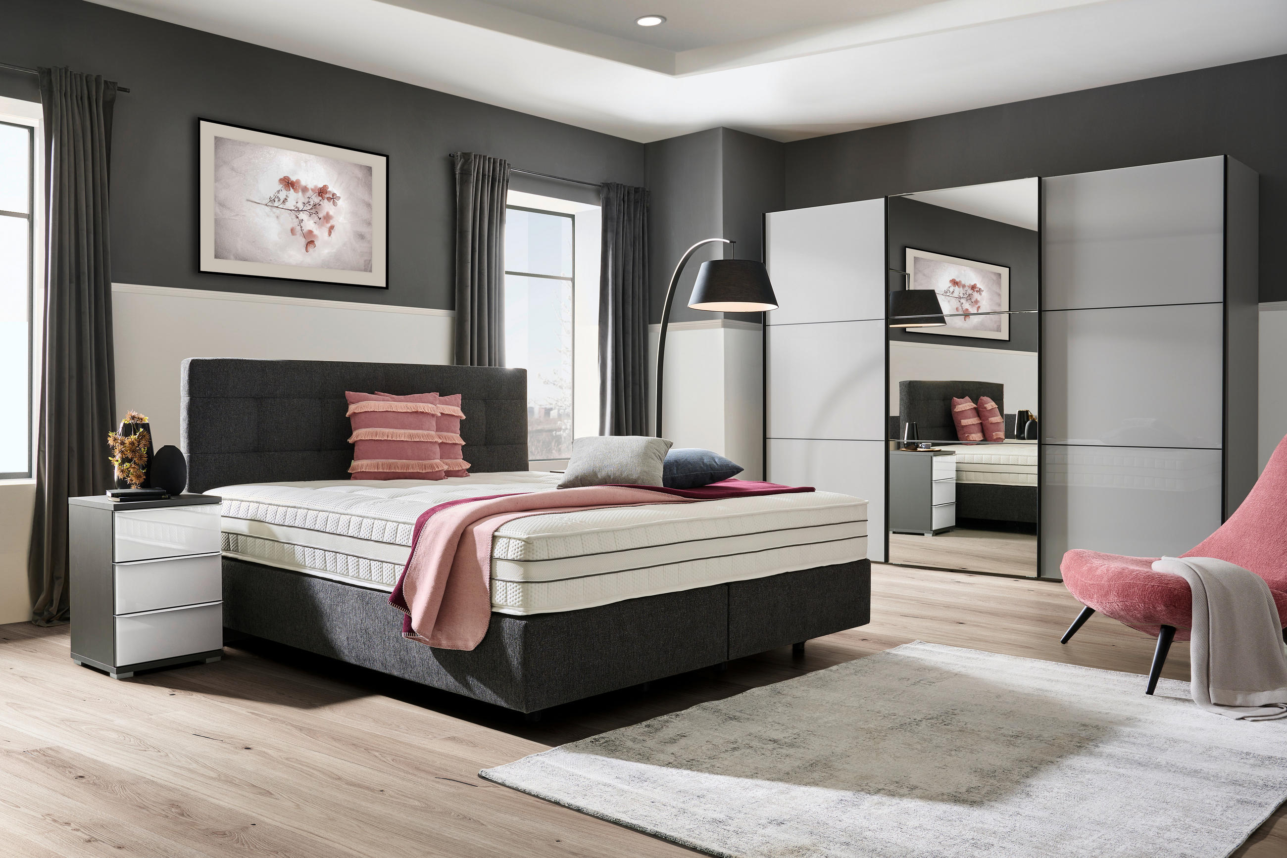 BOXSPRINGBETT 200/200 cm  in Anthrazit  - Anthrazit/Schwarz, Design, Kunststoff/Textil (200/200cm) - Esposa
