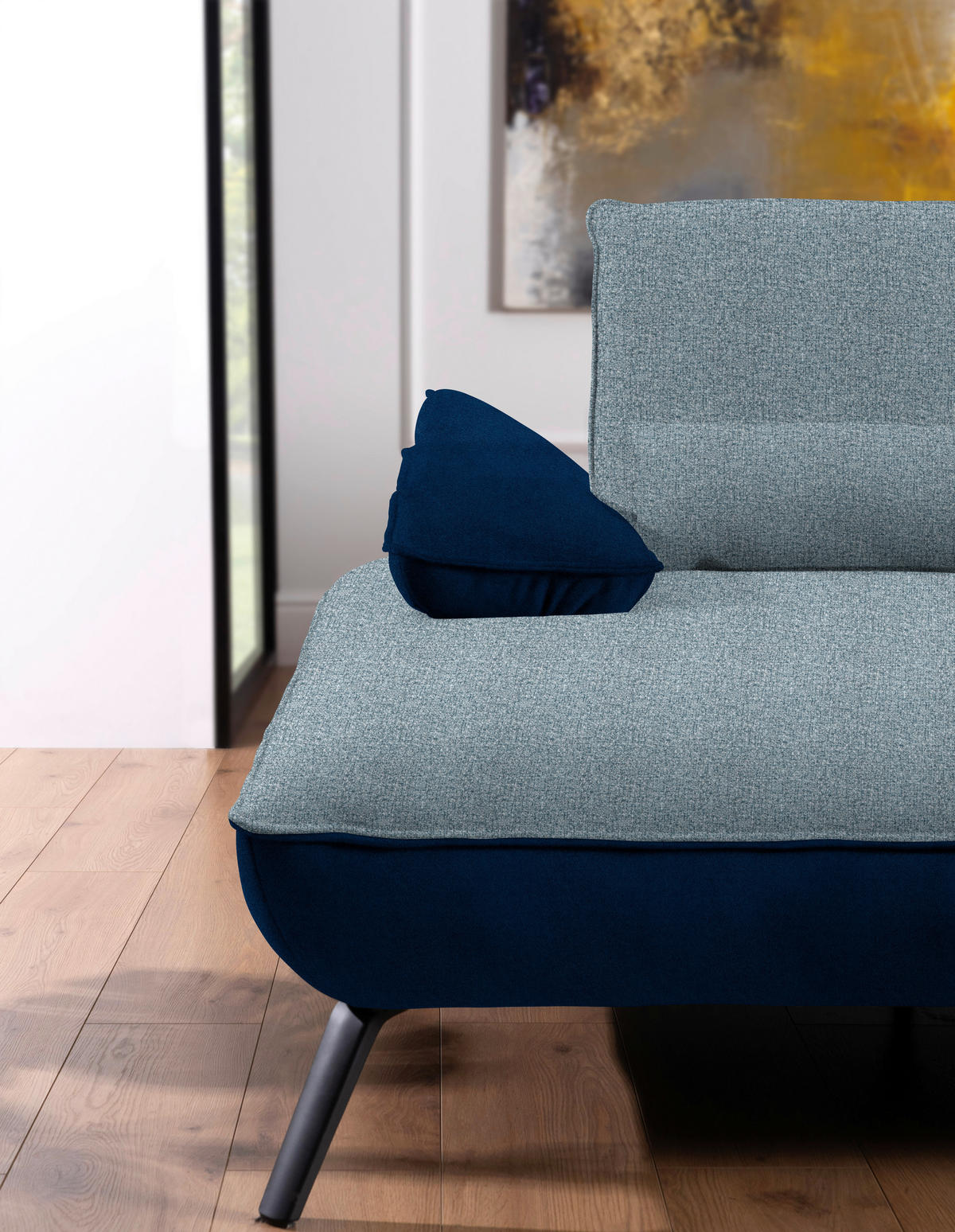 ECKSOFA in Flachgewebe Blau  - Blau/Schwarz, Design, Textil/Metall (191/273cm) - Moderano