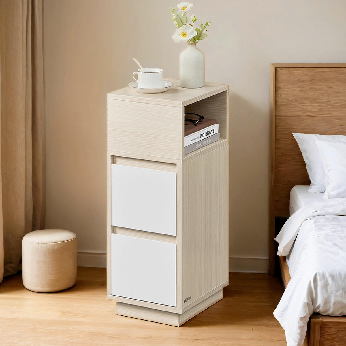 NACHTKÄSTCHEN 25/65/30 cm  in Weiß, Beigebraun  - Beigebraun/Weiß, KONVENTIONELL, Holzwerkstoff (25/65/30cm) - Boxxx