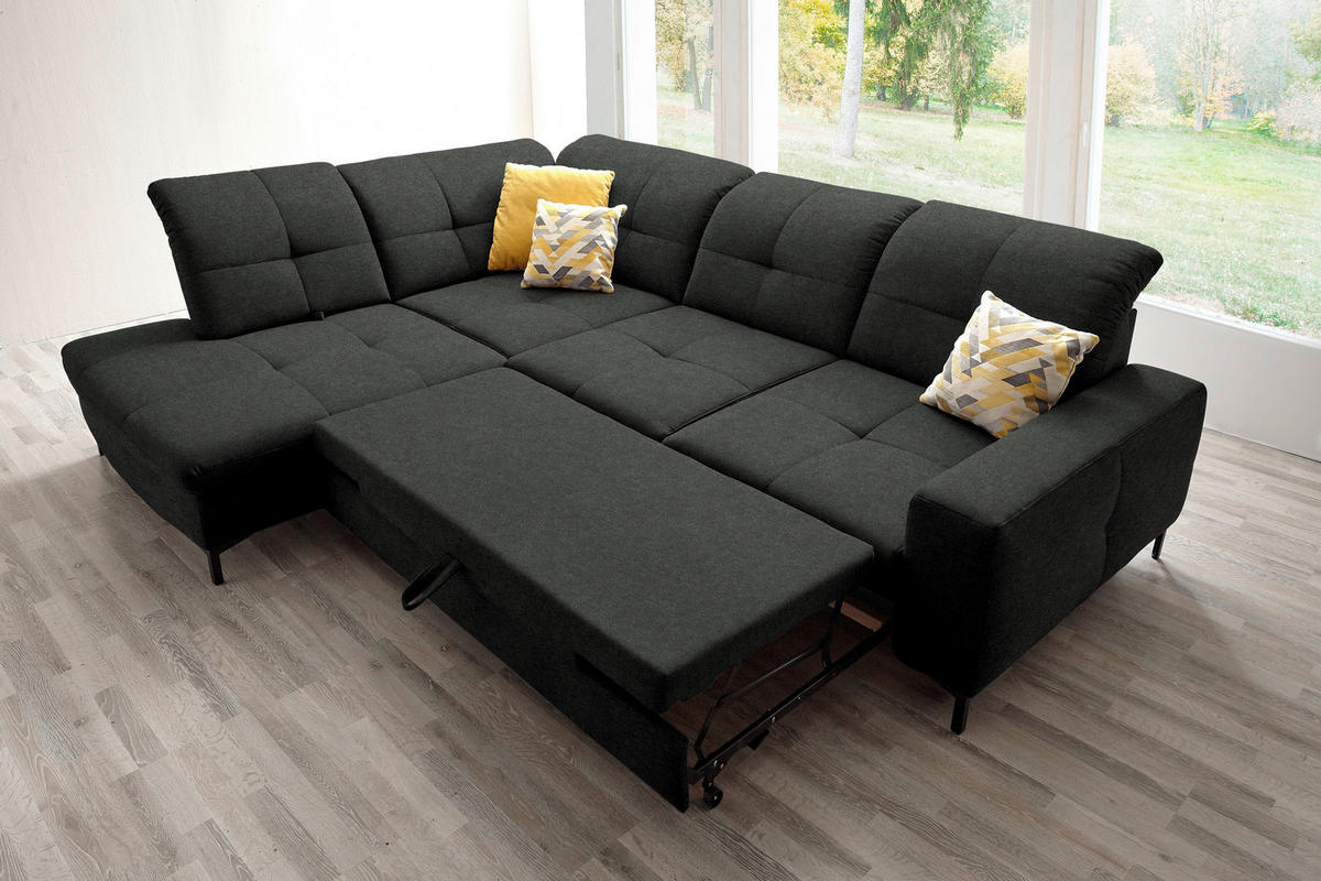 ECKSOFA in Chenille Anthrazit  - Anthrazit/Schwarz, Design, Textil/Metall (240/308cm) - Xora