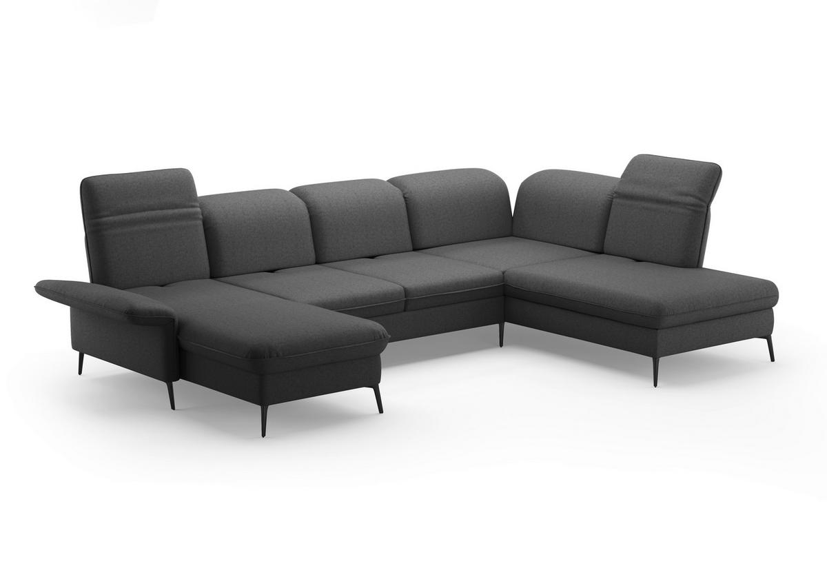 WOHNLANDSCHAFT in Flachgewebe Dunkelgrau  - Dunkelgrau/Schwarz, Konventionell, Textil/Metall (198/359/231cm) - Sit & More