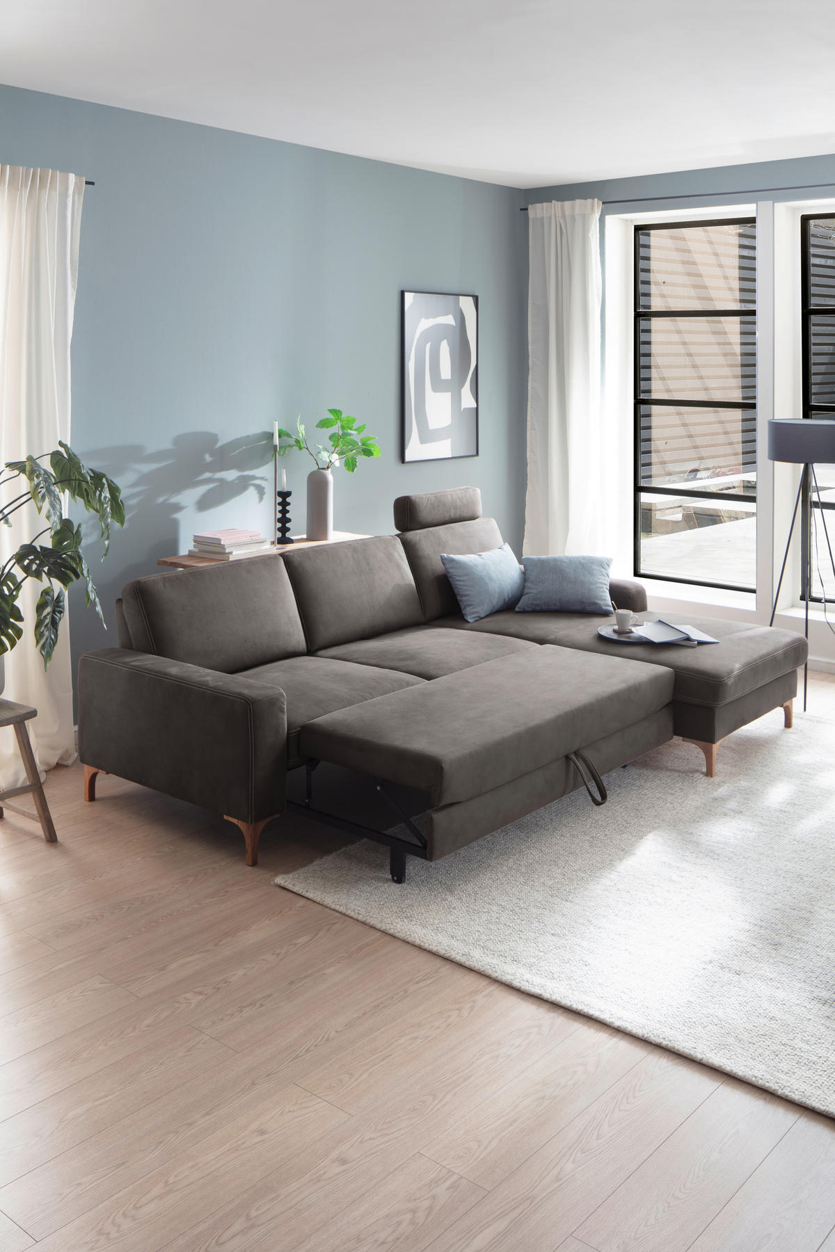 ECKSOFA in Mikrofaser Anthrazit  - Anthrazit/Beige, Design, Holz/Textil (185/276cm) - Pure Home Lifestyle