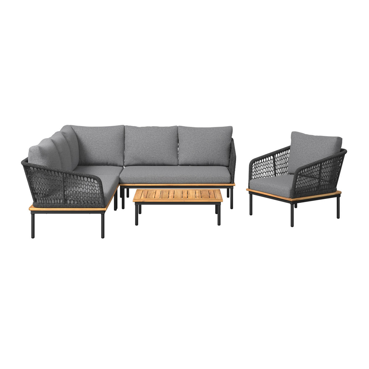 KERTI BÚTORSZETT 5 részes  - antracit/tíkfa színű, Modern, textil/fa - Ambia Garden