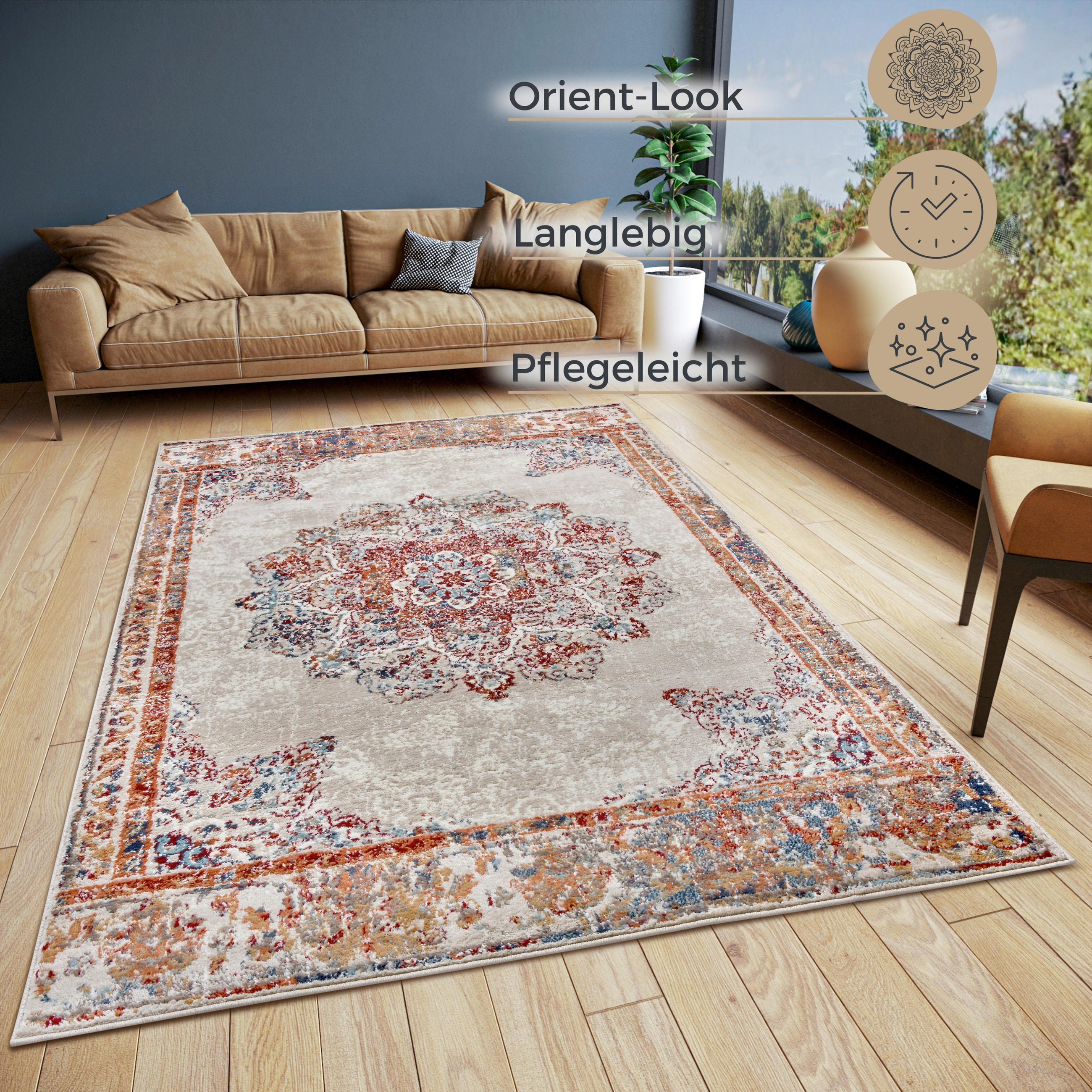 FLACHWEBETEPPICH 140/200 cm Luxor Creme, Multicolor  - Multicolor/Creme, Design, Kunststoff/Textil (140/200cm)