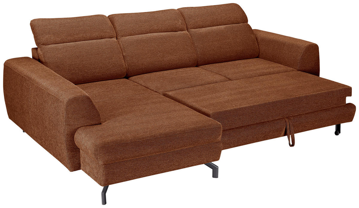 ECKSOFA Cognac Chenille  - Cognac/Schwarz, KONVENTIONELL, Textil/Metall (185/240cm) - Carryhome