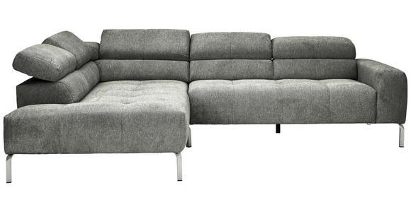 ECKSOFA  in Flachgewebe Dunkelgrau  224/282 cm  - Chromfarben/Dunkelgrau, KONVENTIONELL, Textil/Metall (224/282cm) - Hom`in