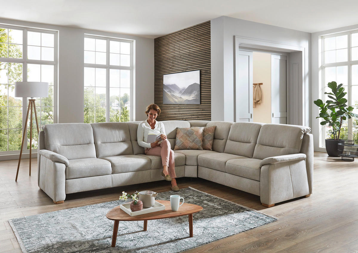 ECKSOFA Mikrofaser Hellgrau  - Eiche Bianco/Hellgrau, Konventionell, Holz/Textil (303/245cm) - Beldomo Comfort