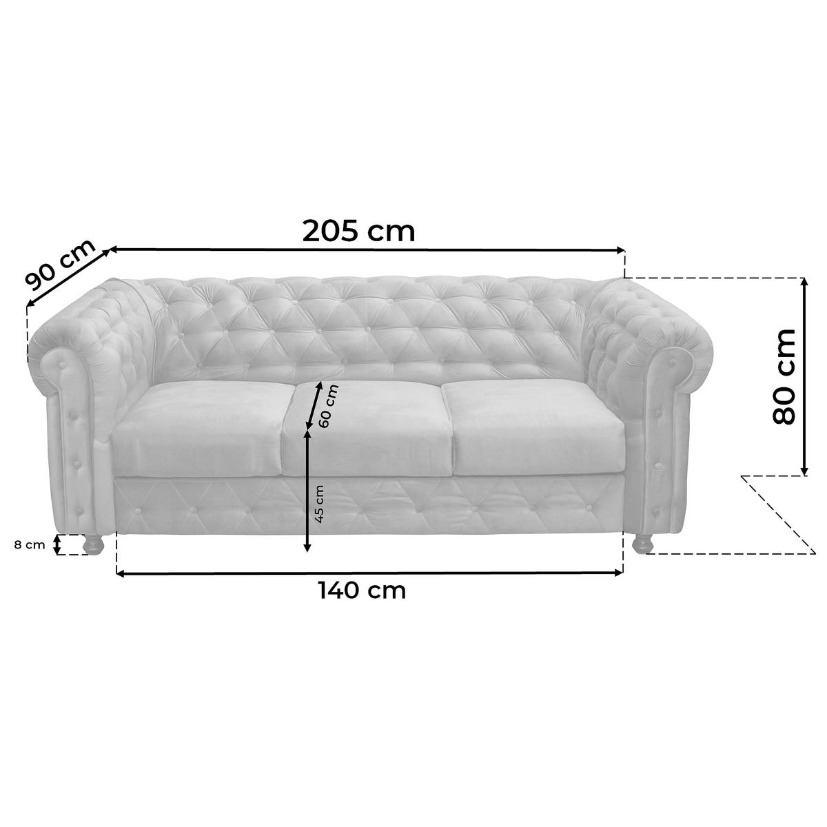 CHESTERFIELD-SOFA in Samt Braun  - Wengefarben/Braun, Basics, Holz/Textil (205/80/90cm) - P & B