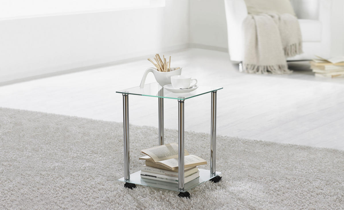 BEISTELLTISCH in Metall, Glas 34/34/45 cm  - Chromfarben, Design, Glas/Kunststoff (34/34/45cm) - Boxxx