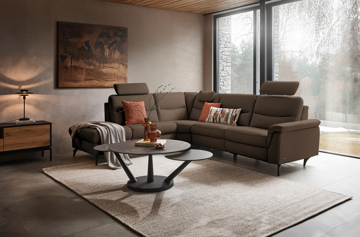 ECKSOFA  in Echtleder Braun  249/280 cm  - Anthrazit/Braun, Design, Leder/Metall (249/280cm) - Himolla Komfortklass
