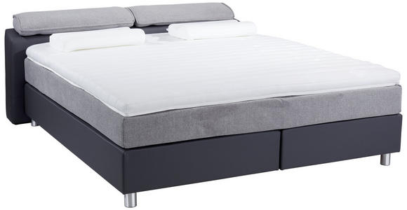 Boxspringbett mit Topper & Matratze H2 180x200cm Hampton - Anthrazit/Alufarben, KONVENTIONELL, Textil (180/200cm) - Luca Bessoni